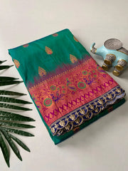 Paithani Silk Peacock Motif Banarasi Saree with Lace