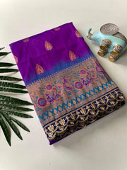 Paithani Silk Peacock Motif Banarasi Saree with Lace