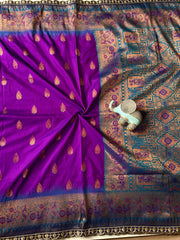Paithani Silk Peacock Motif Banarasi Saree with Lace
