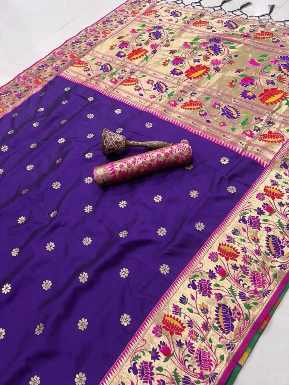 Pure Kanchipuram Paithani Silk Meenakari Saree