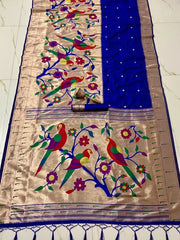 Kanchivaram Paithani Silk Big Parrot Zari Border Saree