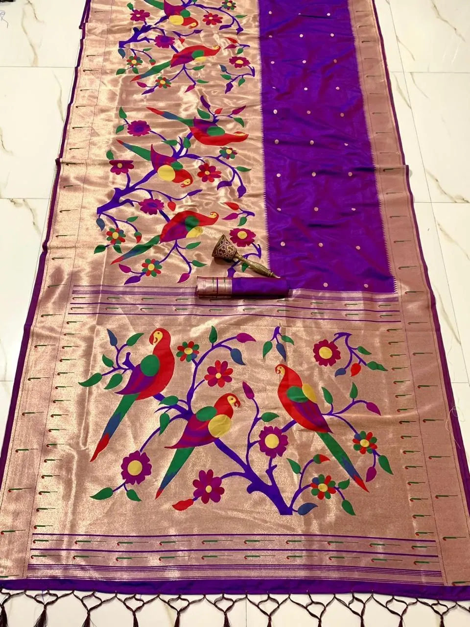 Kanchivaram Paithani Silk Big Parrot Zari Border Saree