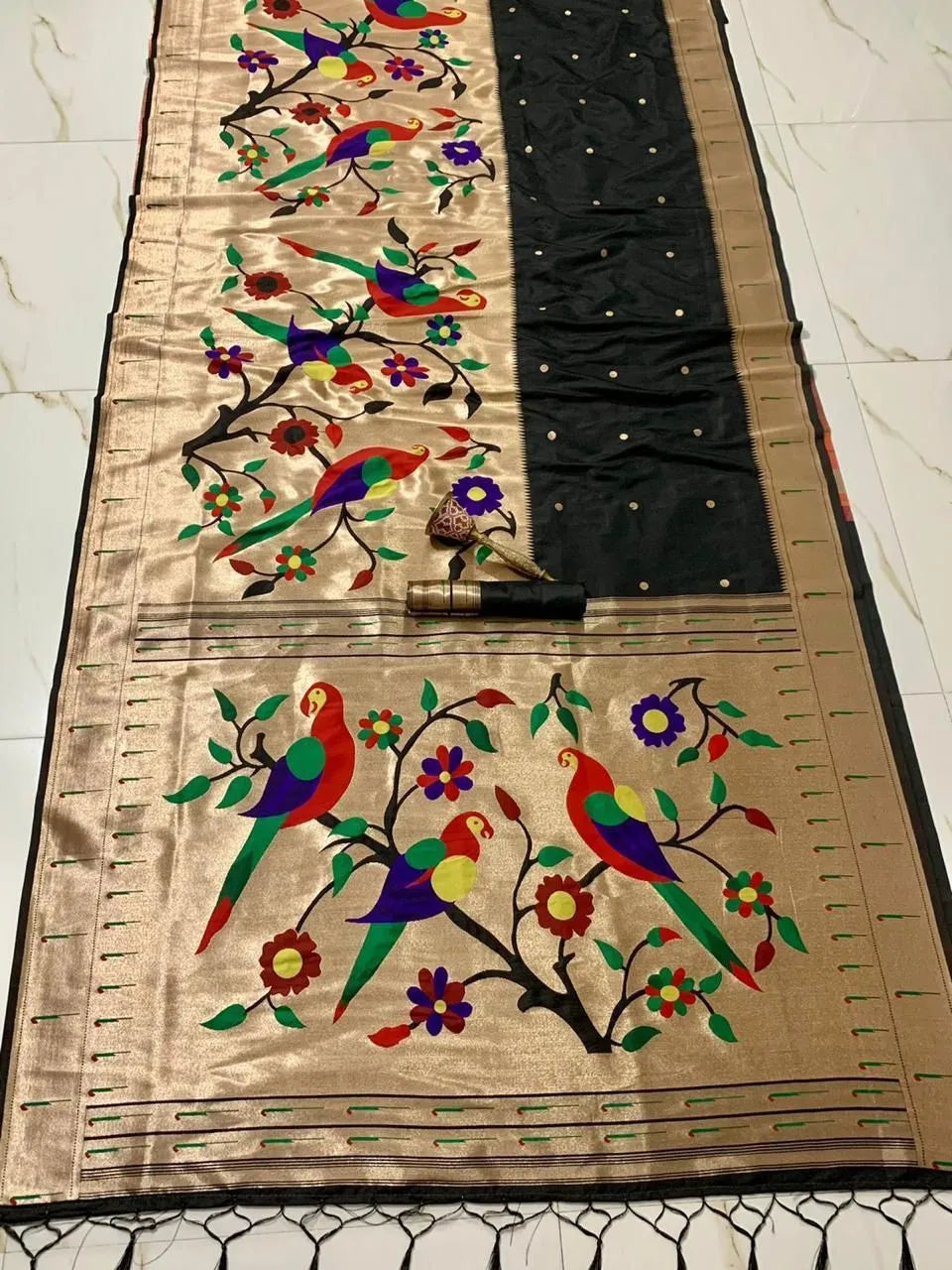 Kanchivaram Paithani Silk Big Parrot Zari Border Saree