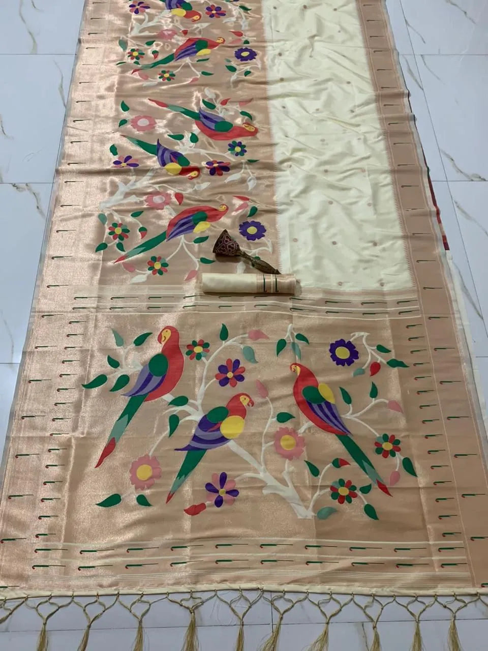 Kanchivaram Paithani Silk Big Parrot Zari Border Saree
