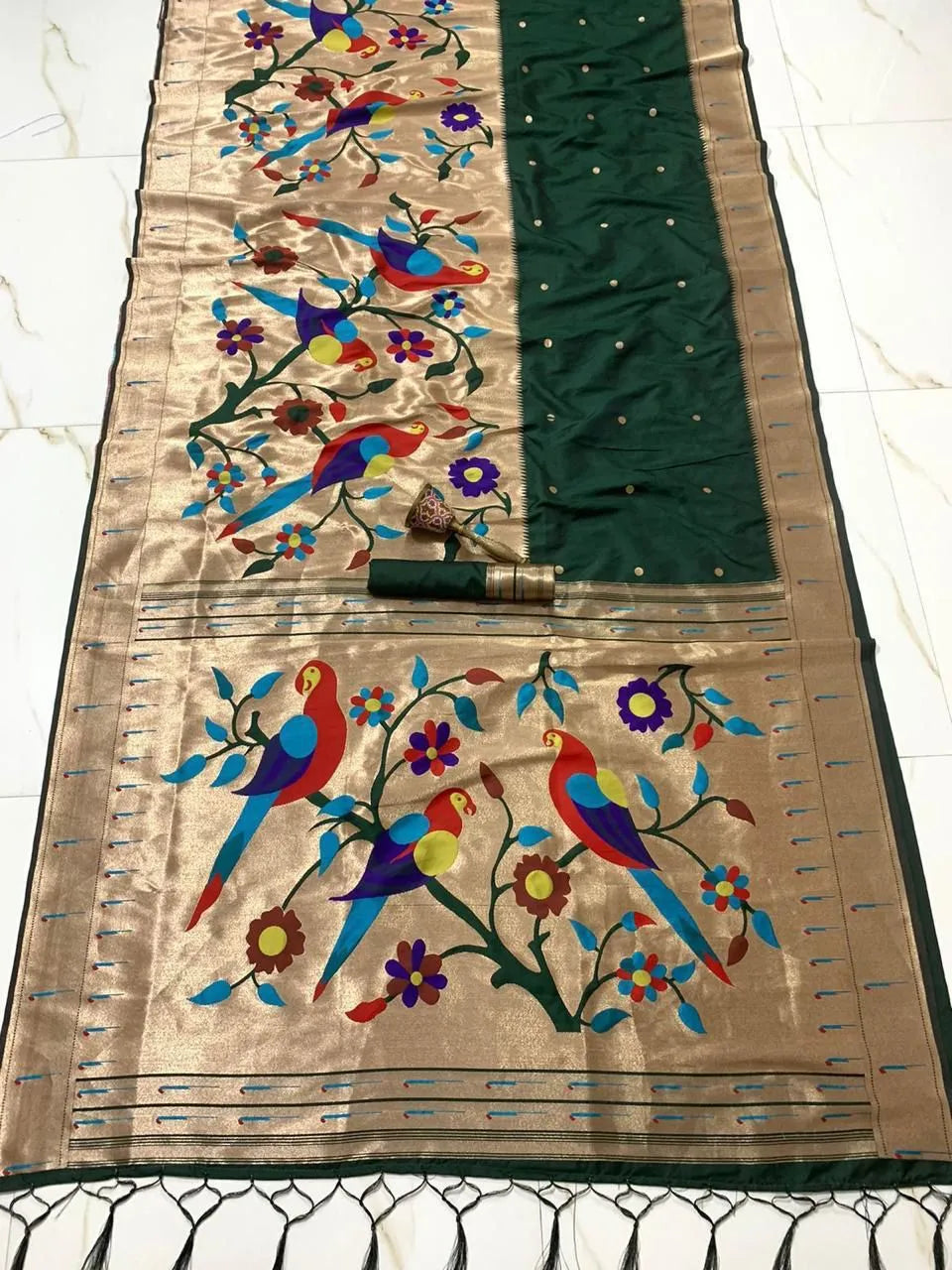 Kanchivaram Paithani Silk Big Parrot Zari Border Saree