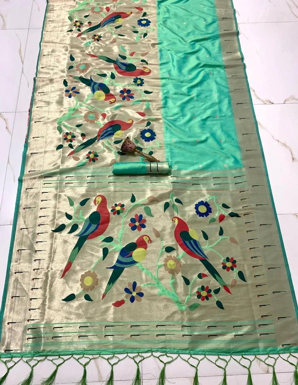 Kanchivaram Paithani Silk Big Parrot Zari Border Saree