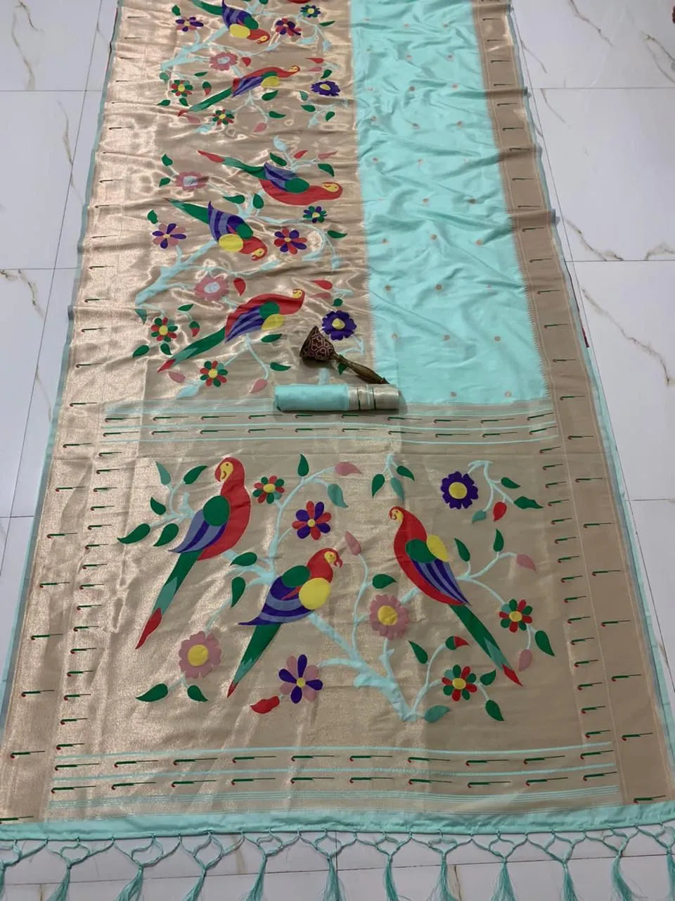 Kanchivaram Paithani Silk Big Parrot Zari Border Saree