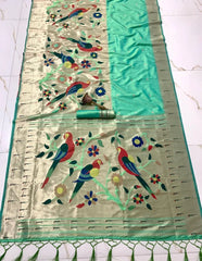 Kanchivaram Paithani Silk Big Parrot Zari Border Saree