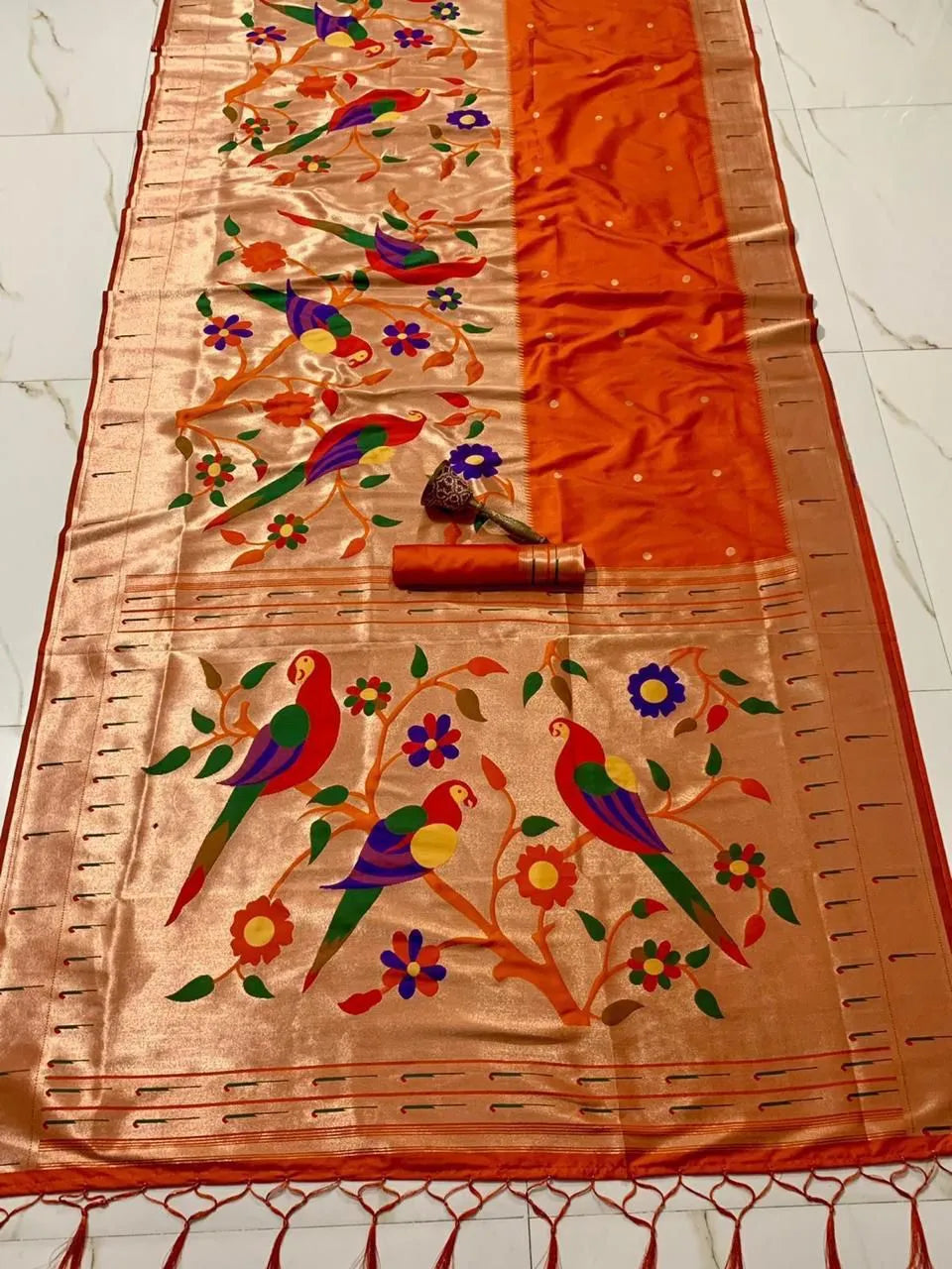 Kanchivaram Paithani Silk Big Parrot Zari Border Saree
