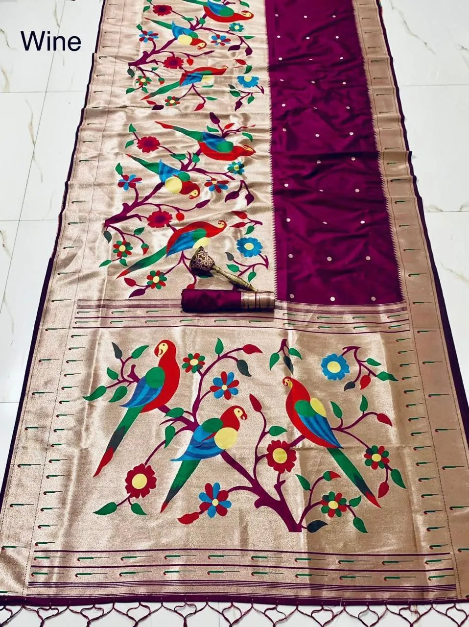 Kanchivaram Paithani Silk Big Parrot Zari Border Saree