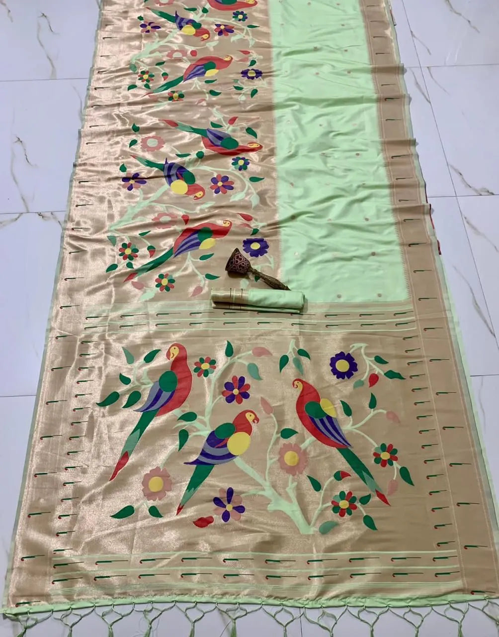 Kanchivaram Paithani Silk Big Parrot Zari Border Saree
