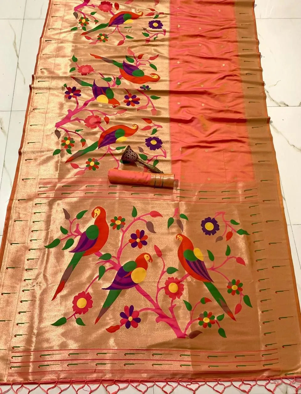 Kanchivaram Paithani Silk Big Parrot Zari Border Saree