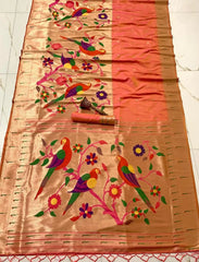 Kanchivaram Paithani Silk Big Parrot Zari Border Saree