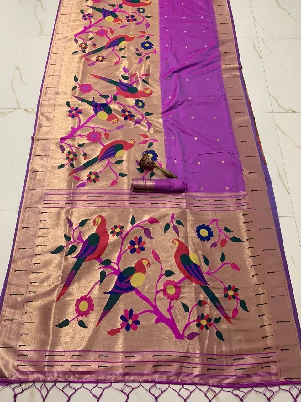 Kanchivaram Paithani Silk Big Parrot Zari Border Saree