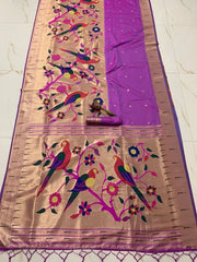 Kanchivaram Paithani Silk Big Parrot Zari Border Saree