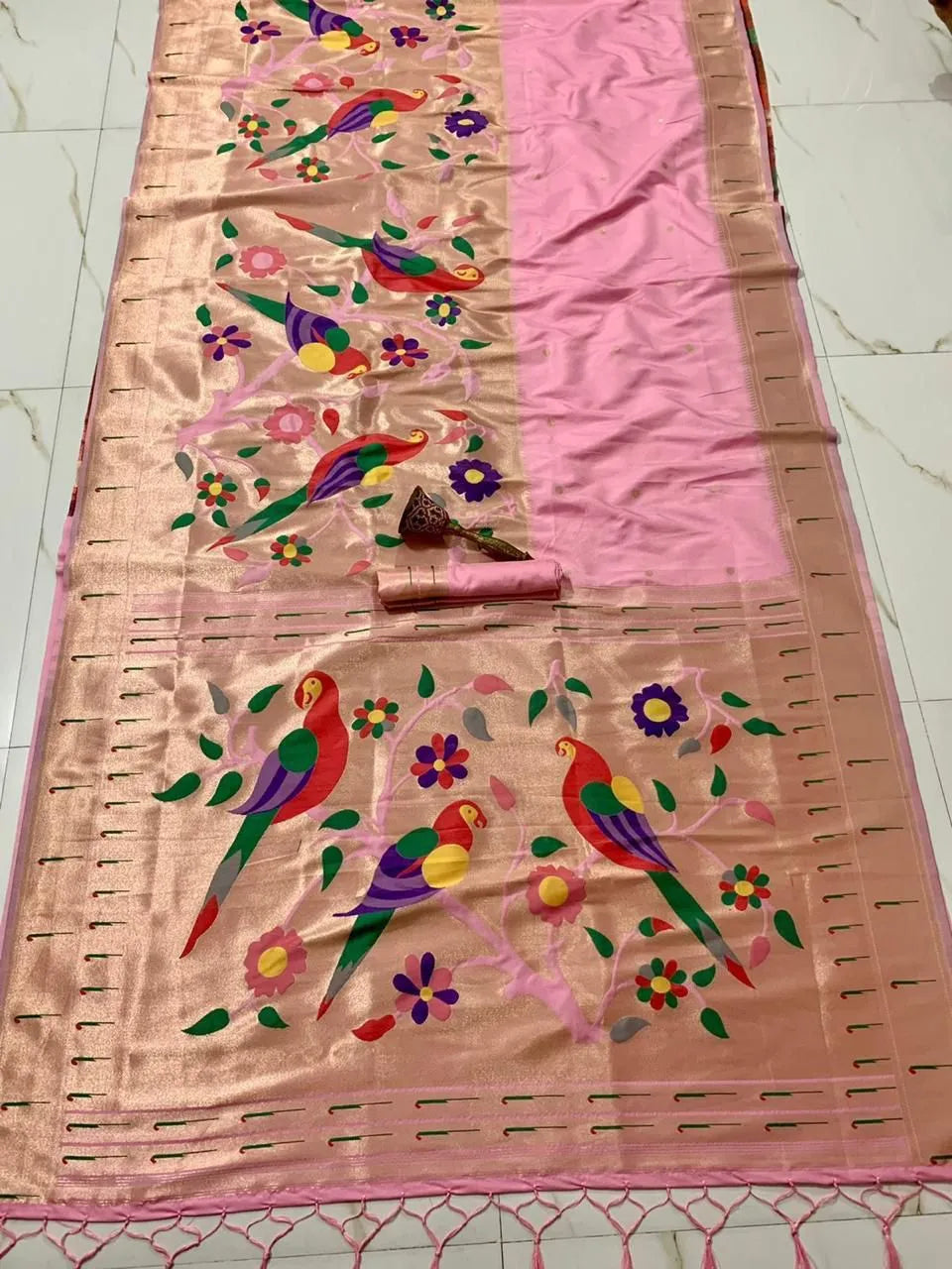 Kanchivaram Paithani Silk Big Parrot Zari Border Saree