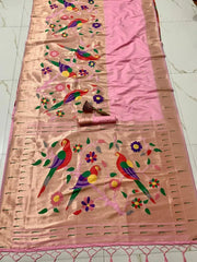 Kanchivaram Paithani Silk Big Parrot Zari Border Saree