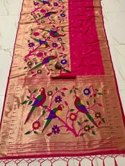 Kanchivaram Paithani Silk Big Parrot Zari Border Saree