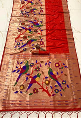 Kanchivaram Paithani Silk Big Parrot Zari Border Saree