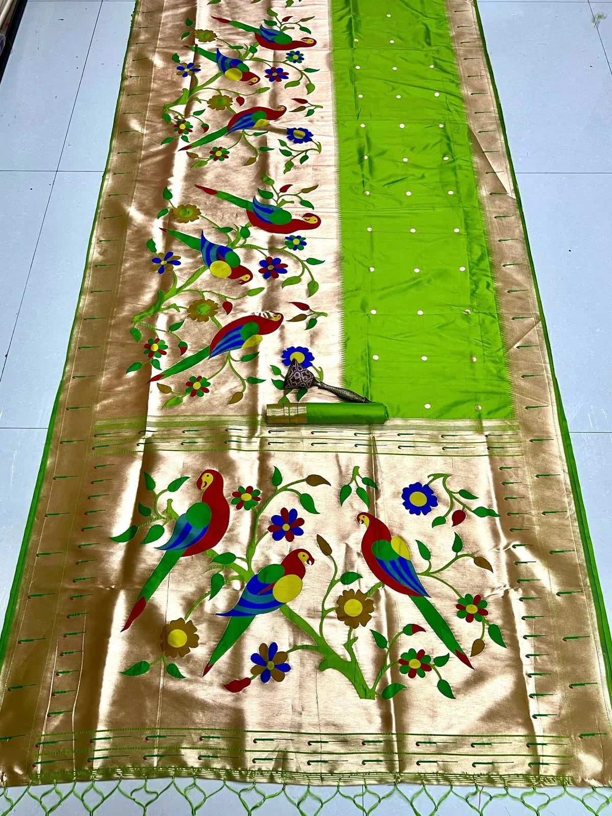 Kanchivaram Paithani Silk Big Parrot Zari Border Saree