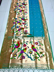 Kanchivaram Paithani Silk Big Parrot Zari Border Saree