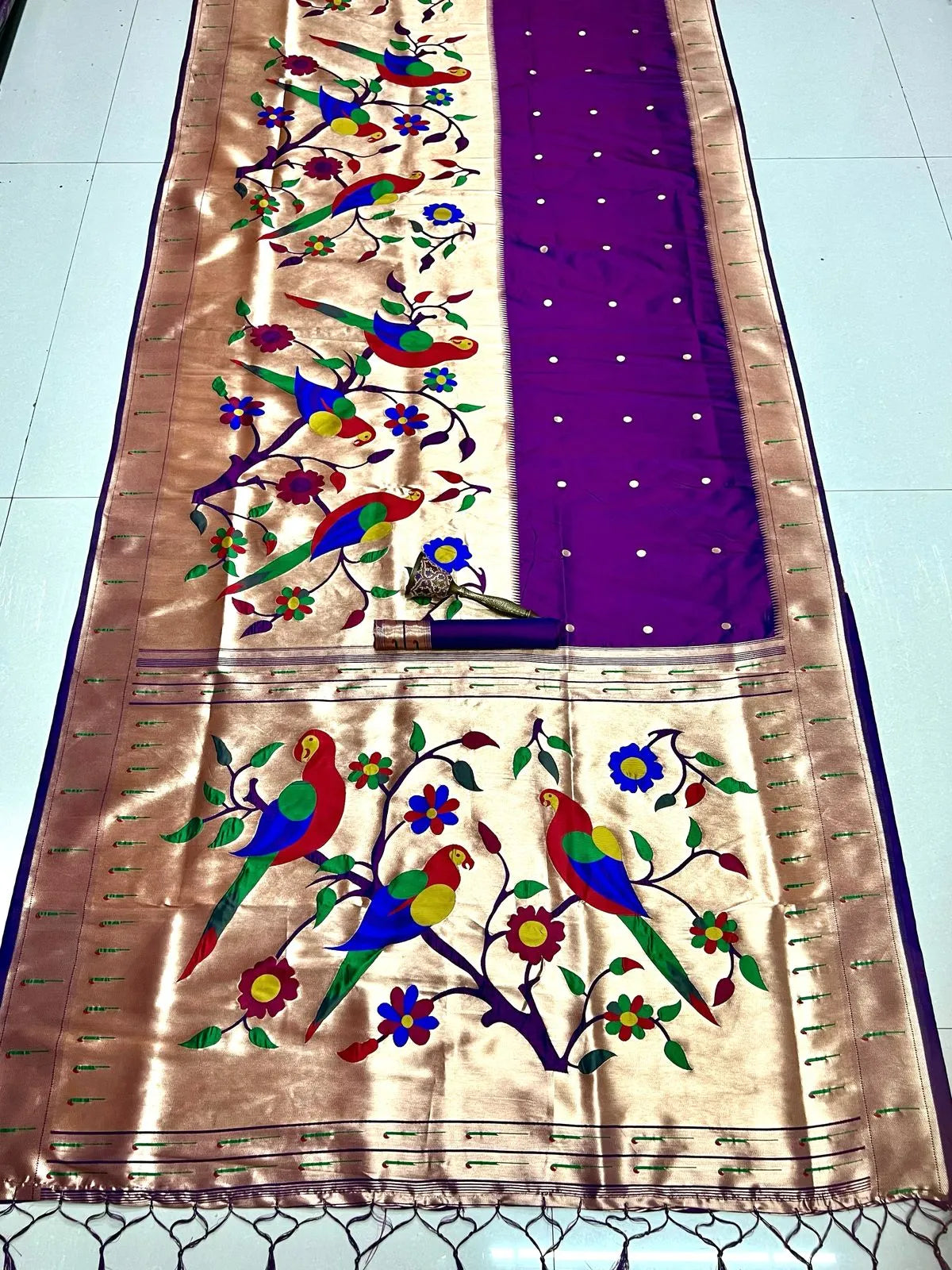 Kanchivaram Paithani Silk Big Parrot Zari Border Saree
