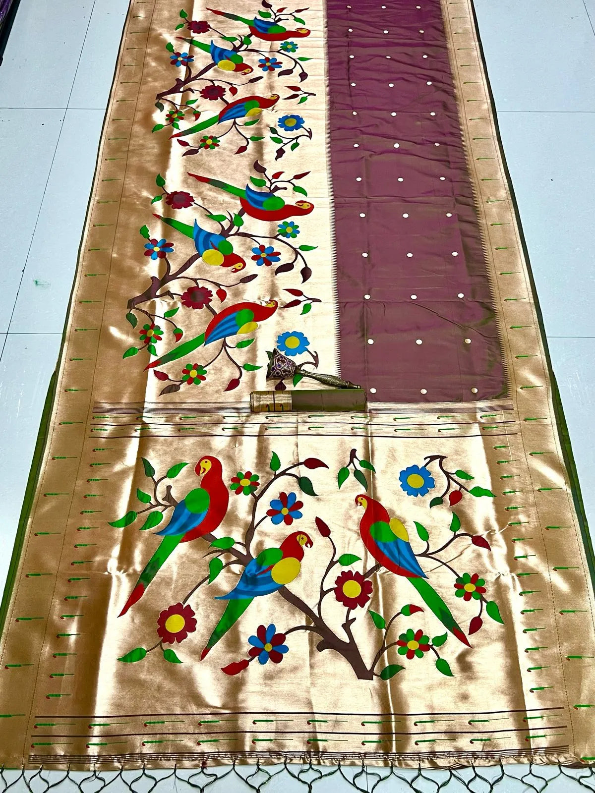 Kanchivaram Paithani Silk Big Parrot Zari Border Saree