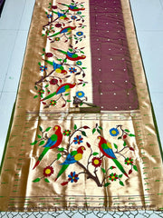 Kanchivaram Paithani Silk Big Parrot Zari Border Saree