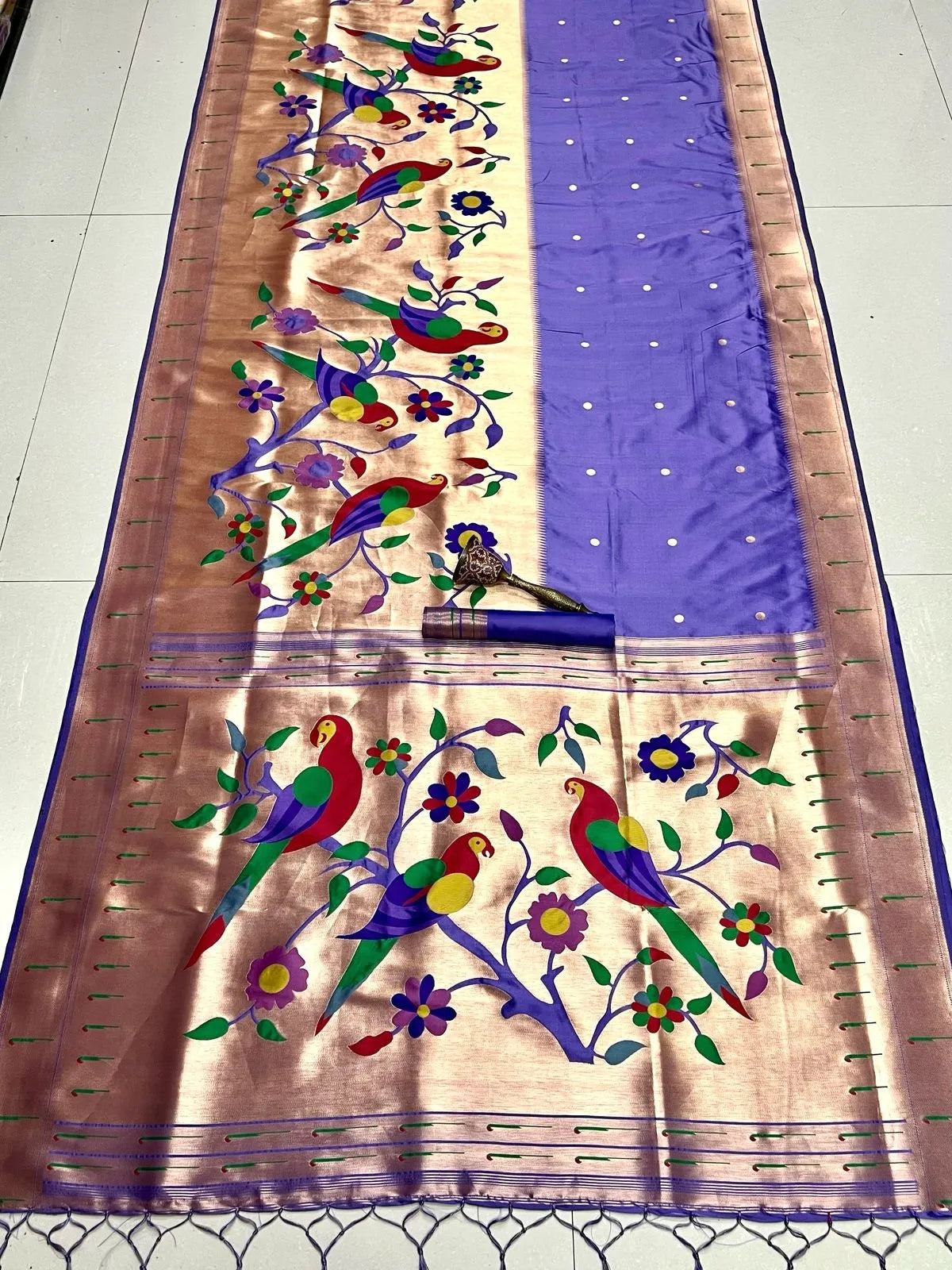 Kanchivaram Paithani Silk Big Parrot Zari Border Saree