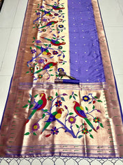 Kanchivaram Paithani Silk Big Parrot Zari Border Saree