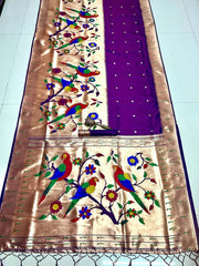 Kanchivaram Paithani Silk Big Parrot Zari Border Saree