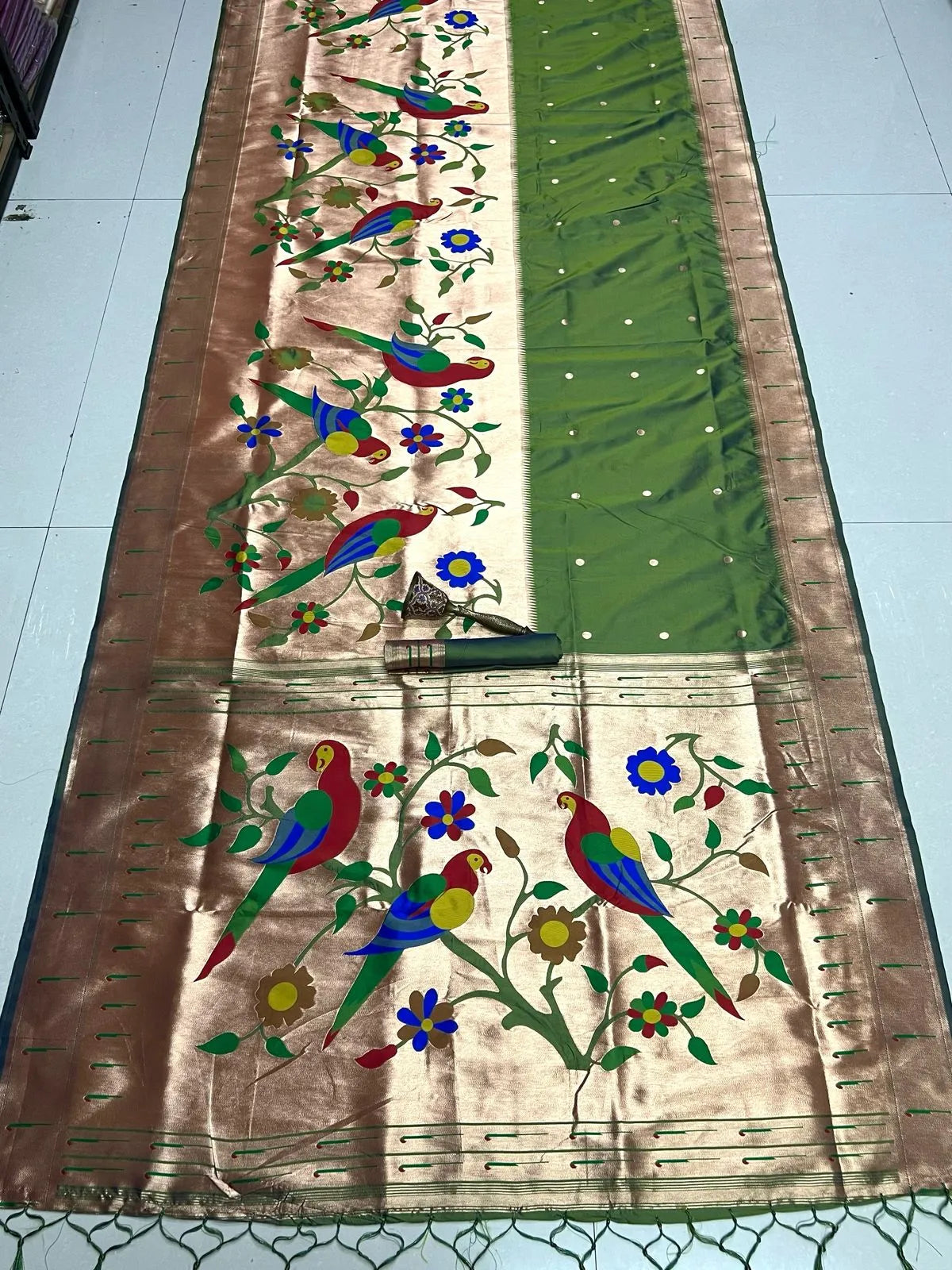Kanchivaram Paithani Silk Big Parrot Zari Border Saree