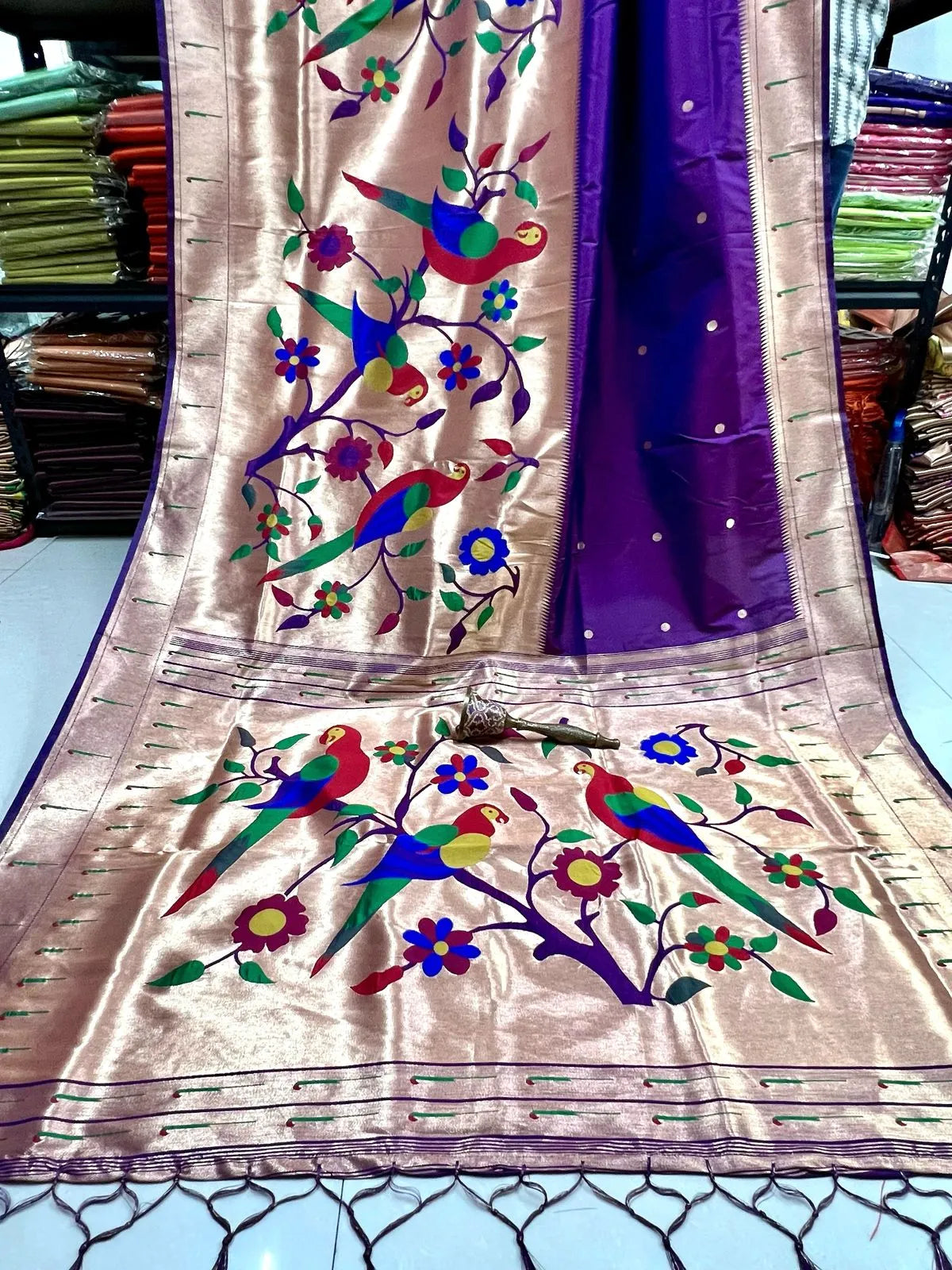 Kanchivaram Paithani Silk Big Parrot Zari Border Saree