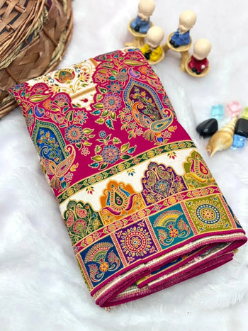 Pure Viscose Silk Meenakari Position Weaving Saree