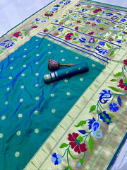 Soft Silk Mango Flower Design Paithani Saree