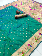 Soft Silk Parrot Peacock Border Paithani Saree