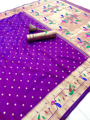 Soft Silk Parrot Peacock Border Paithani Saree