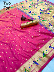 Soft Silk Parrot Peacock Border Paithani Saree