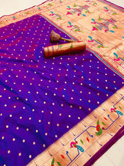 Soft Silk Parrot Peacock Border Paithani Saree