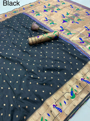 Soft Silk Parrot Peacock Border Paithani Saree