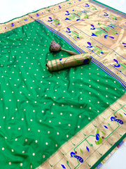 Soft Silk Parrot Peacock Border Paithani Saree