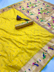 Soft Silk Parrot Peacock Border Paithani Saree