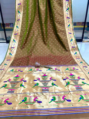 Soft Silk Parrot Peacock Border Paithani Saree