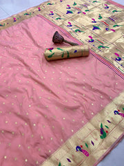 Soft Silk Parrot Peacock Border Paithani Saree