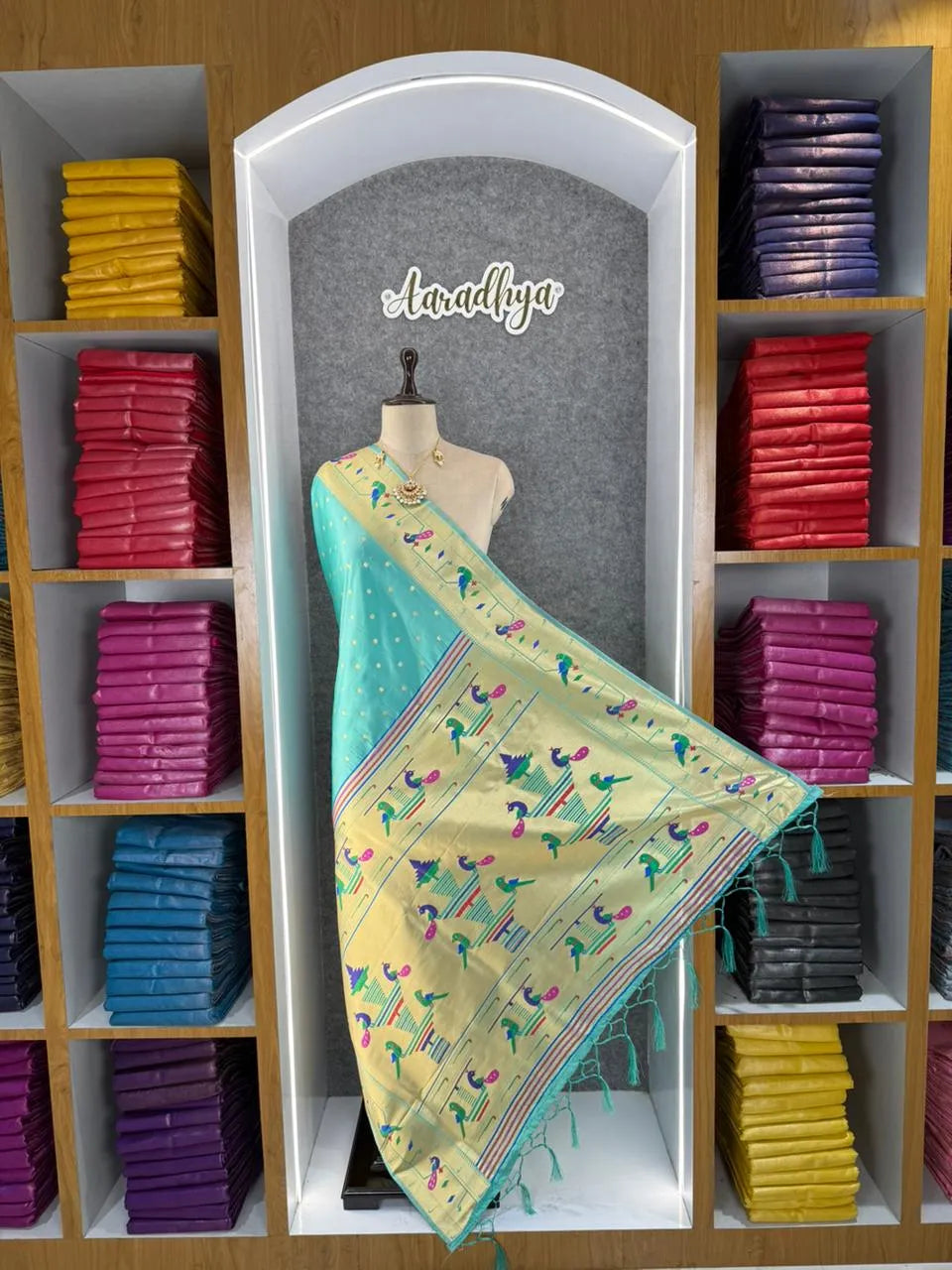 Dupatta - Pure Zari Peacock Motif Paithani Dupatta