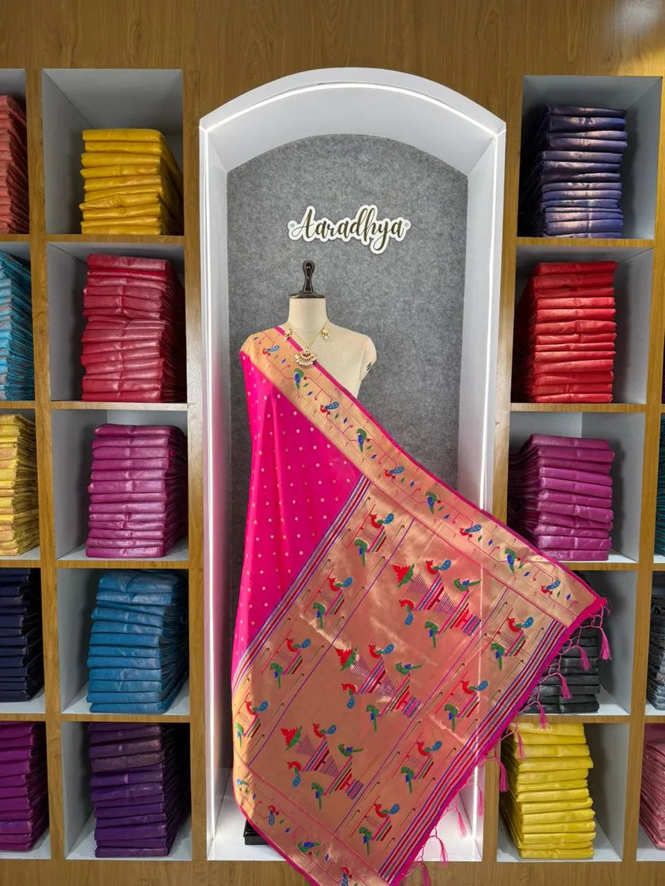 Dupatta - Pure Zari Peacock Motif Paithani Dupatta