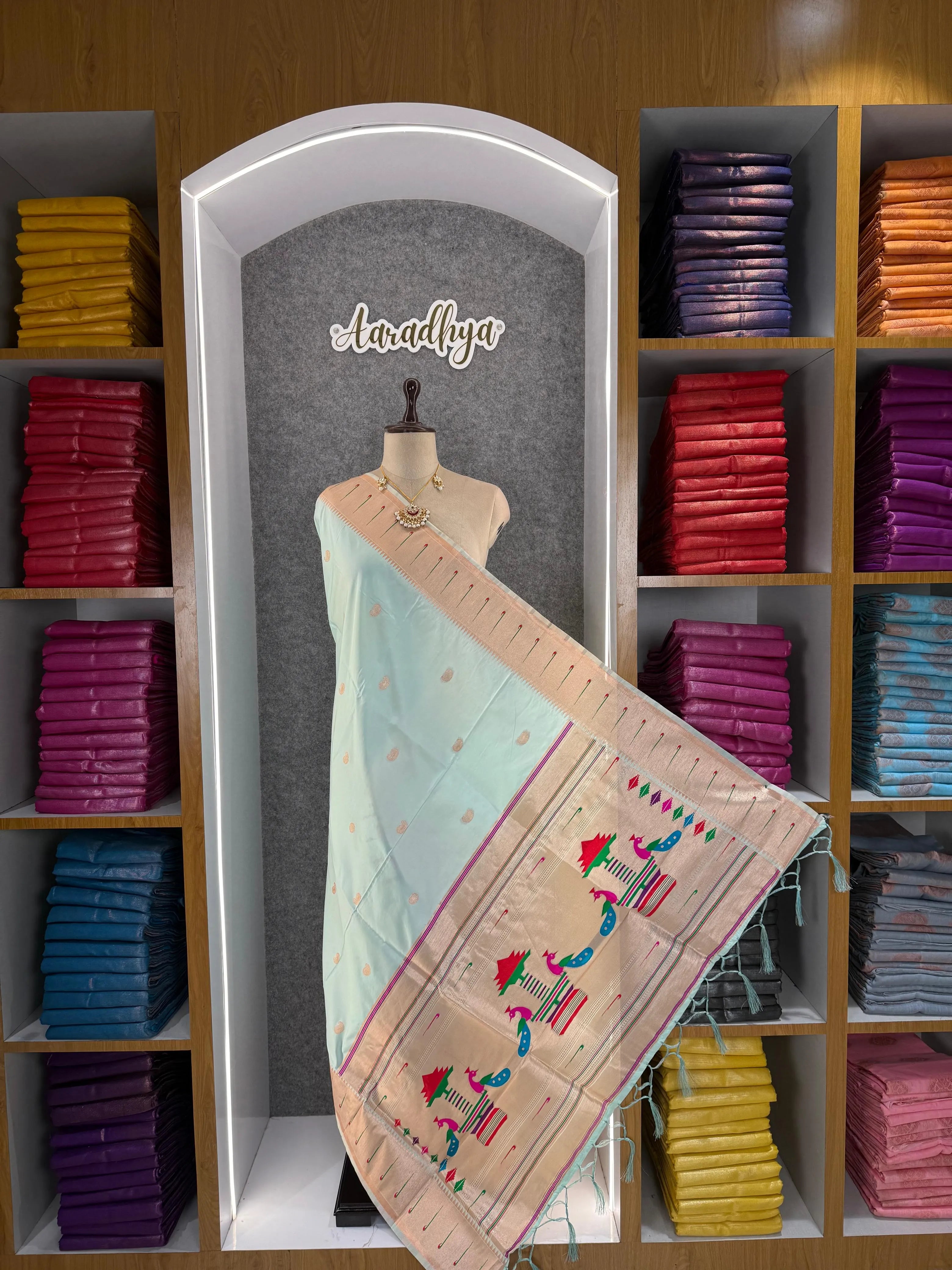 Dupatta - Pure Zari Traditional Peacock Motifs Paithani Dupatta