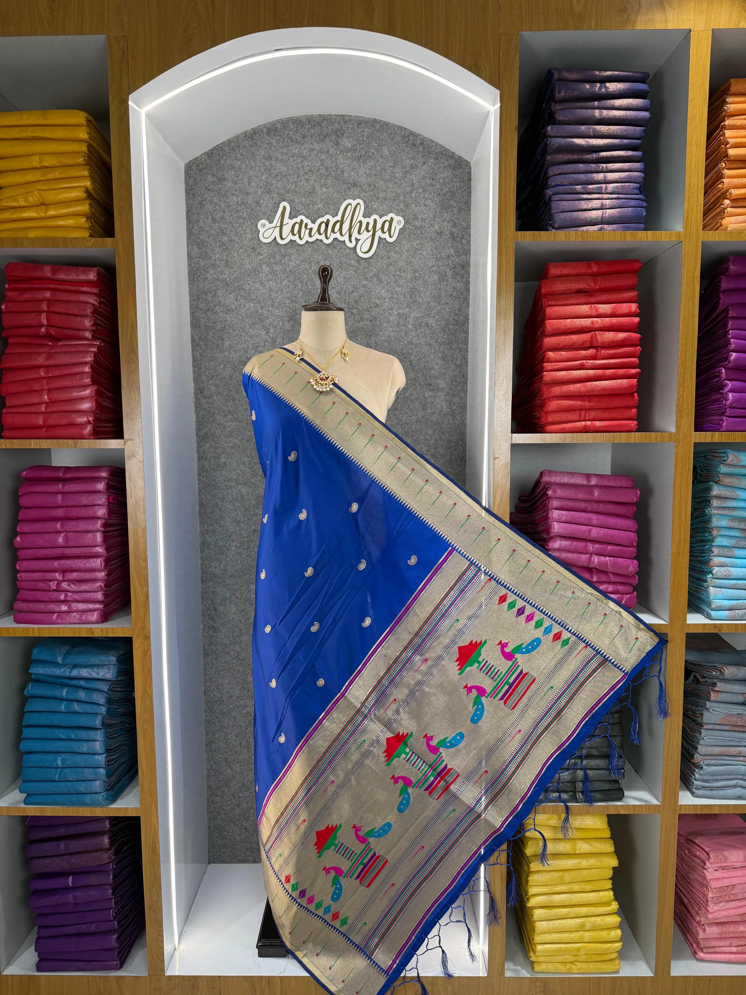 Dupatta - Pure Zari Traditional Peacock Motifs Paithani Dupatta