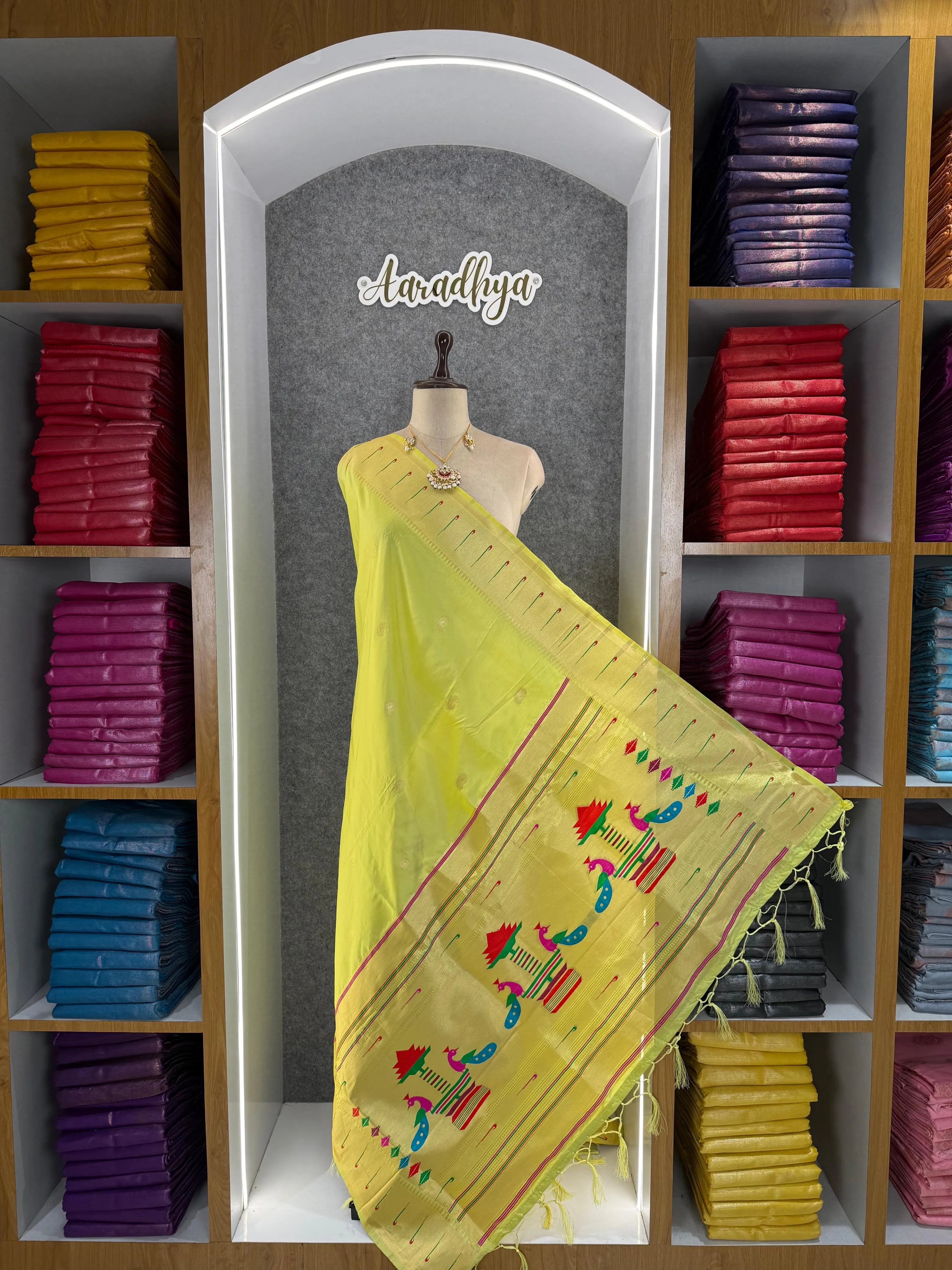 Dupatta - Pure Zari Traditional Peacock Motifs Paithani Dupatta