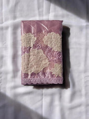 Pure Oris Silk Lotus Embroidered Applique Cutwork Border Saree